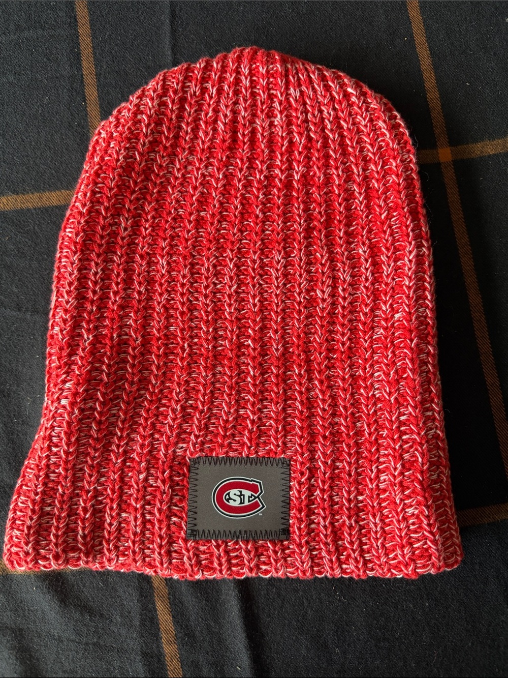 Love Your Melon Red Marled Knit Beanie with Logo Patch
